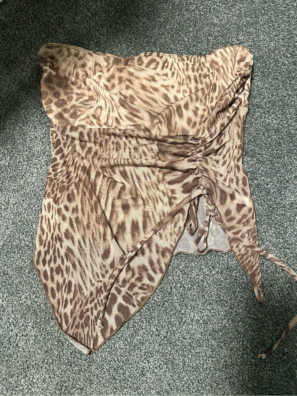See You Monday Cream and Brown Print Trim Tube Top